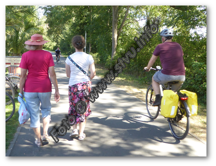 Fußgänger links haben den Gegenverkehr im Blick